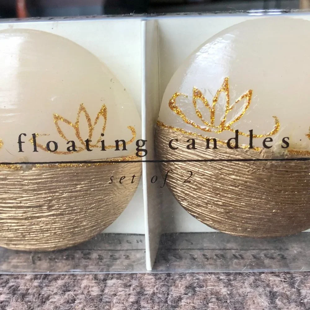 PIER ONE 1 Imports Floating Candles Set of 2 Gold And Ivory New NWT NIB